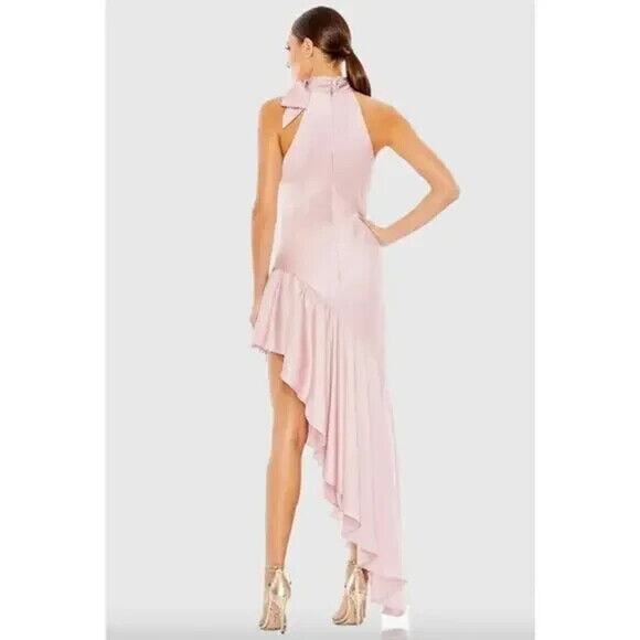 MAC DUGGAL HALTER NECK RUFFLED ASYMMETRICAL DRESS SZ‎ 2 ROSE PINK NEW $398 - Picture 2 of 7